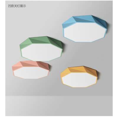 children bedroom CE/ROHS acrylic pink blue yellow polygon light shade plastic ceiling lamp