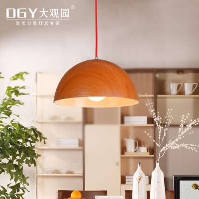 Home Living Room Semicircle Orange Color Nordic Minimalist Wood Grain Hanging Pendant Light