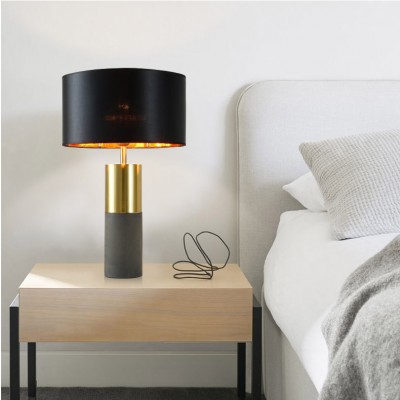 Black gold fabric cement base modern lamp shade bedside hotel luxury light table lamp