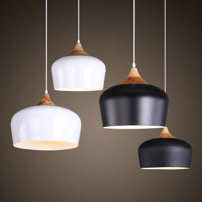 Dining Room Hanging Decorative Black White Vintage Modern Wooden Aluminum Pendant Lamp