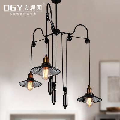 black artistic height adjustable american industrial vintage pendant loft lamp